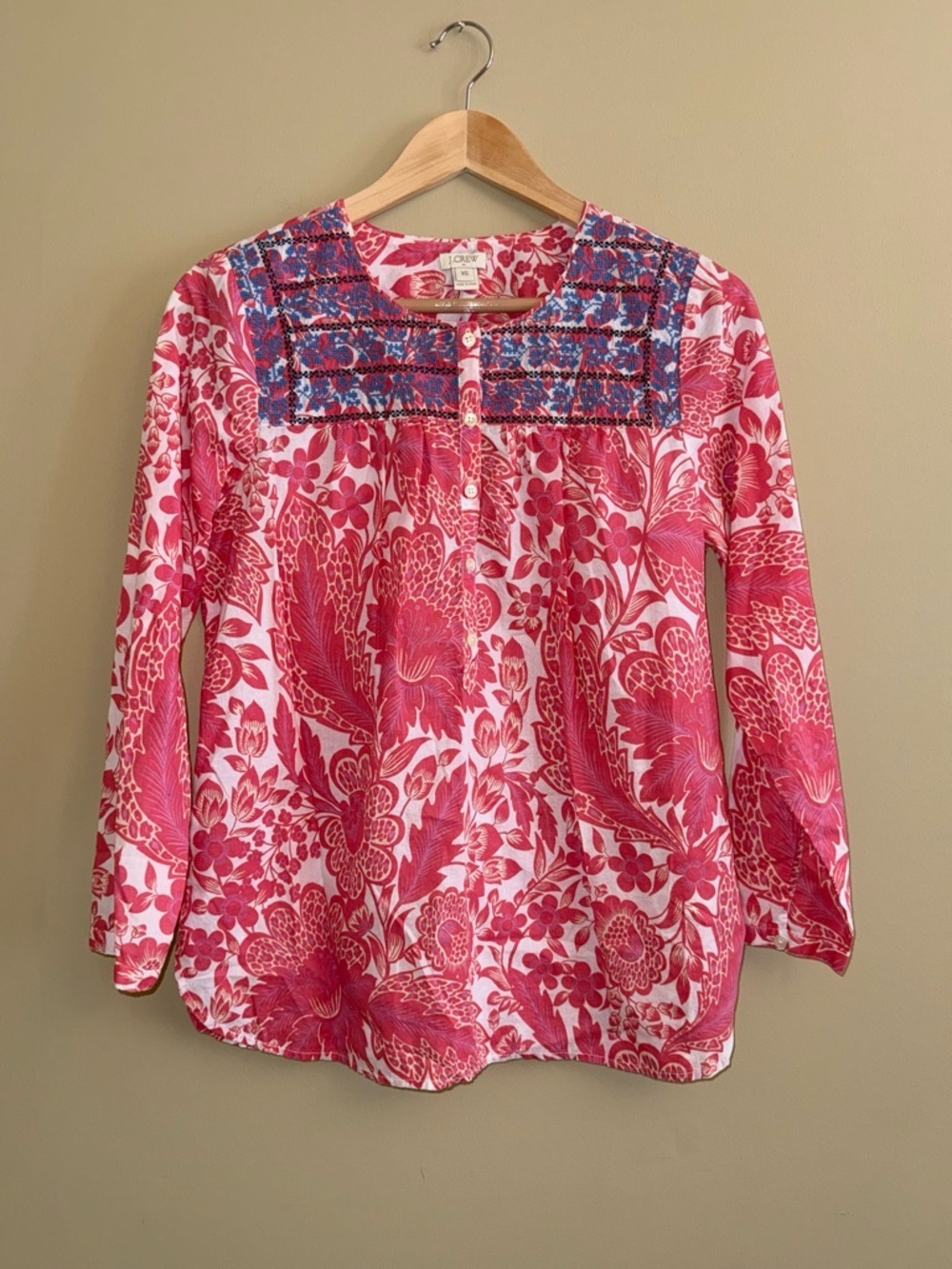 JCrew Cotton Long Sleeve Button Up Top Floral Embroidery XS Ethereal Resort